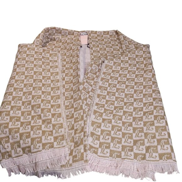 Juicy Couture Shawl Wrap Cover Up Beige Pink Logo Monogrammed Fringe Soft Blend - Picture 7 of 16